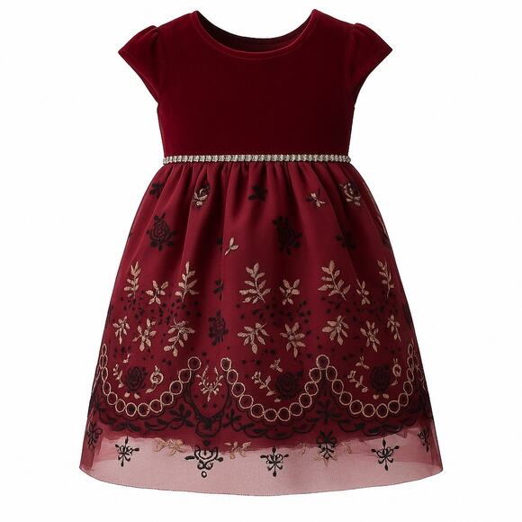 Rare Editions Other - Rare Editions Velvet Floral Holiday Dress 2T Burgundy Tulle Bow Christmas Photos